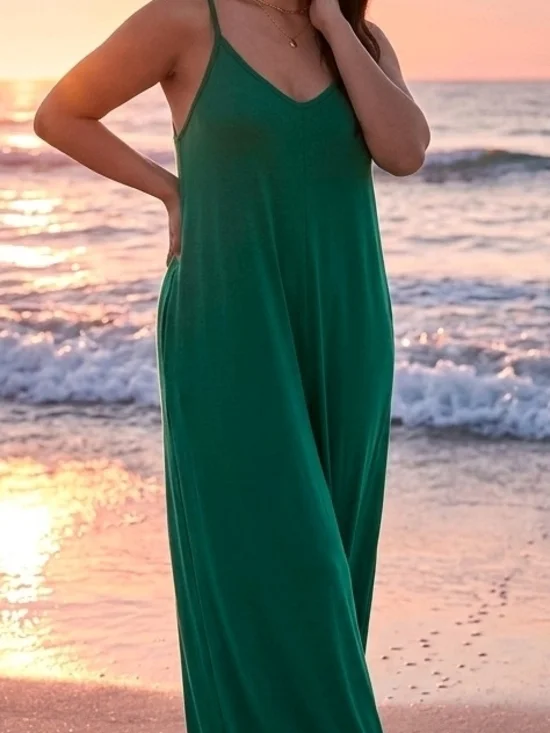 Zenana Premium Green Maxi Slip Dress 1X Minimalist Stretch Lounge Capsule - Picture 2 of 8
